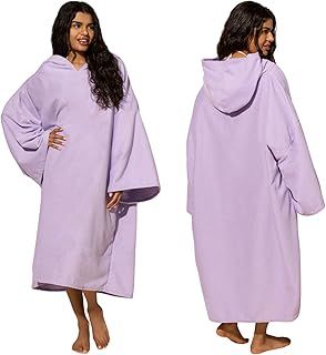 Brentfords Changing Robes Adult Womens, Towel Poncho Hooded Large Bath Swim Surf Beach Absorbent Quick Dry Microfibre Beach Poncho Men Women, Lilac Purple