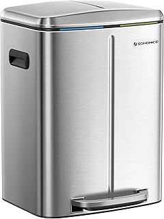 SONGMICS LTB40B02 Kitchen Bin with Two Plastic Inner Buckets (2 x 20 Litres) Metal Pedal Opening Pedal Plastic Inner Soft Close Lid with Handles Odour Resistant Black