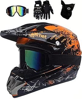 Motocross Helmet,Youth ATV Dirt Bike Motorcycle Helmet, Full-Face Off Road Motorcycle Crash Helmet,BMX 4-Wheeler Off-Road Mountain Bike Helmet,With Gloves Goggles Mask