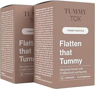 Probiotics with 15 Billion CFU per Capsule, Green Tea, Inulin, Chicory, Vitamin B6 and B5, Digestive Enzyme Supplement - 60 Days Supply - Flatten That Tummy by TummyTox