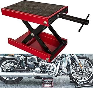 1100 LB Motorbike Stand Lift Jack, Adjustable Motorcycle Table Wide Deck Hoist Center Scissor Heavy Duty Steel Dirt Bike Black+Red