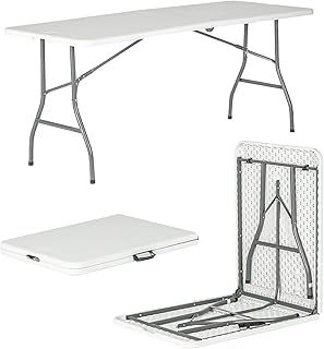 Harbour Housewares Rectangle Folding Trestle Table - 180cm (6ft) - White - Outdoor Folding Table for Picnic, BBQ, Garden, Camping, Wedding, Party Catering