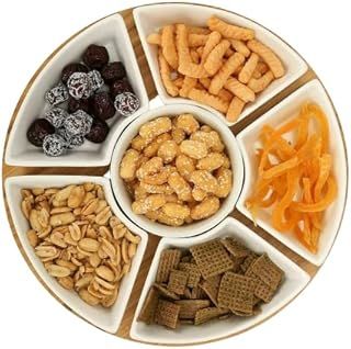 Lazy Susan Rotating, Revolving Dip Set Snack Bowl Serving Platter with 6 Ceramic Dishes Dips, Snacks & Appetisers