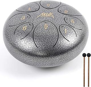 AKLOT Steel Tongue Drum 8 inch 8 Notes Tank Drum C Key Percussion Steel Drum Kit w/Drum Mallets Note Stickers Finger Picks Mallet Bracket and Gig Bag