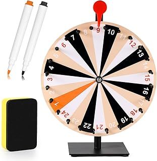 12 Inch Spinning Prize Wheel, 24 Slots Tabletop Prize Wheel Spinner with Stand Roulette Wheel Board with Dry Erase & Marker for Carnivals, Trade Shows, Holiday Activities, Spin Fortune Raffle Game