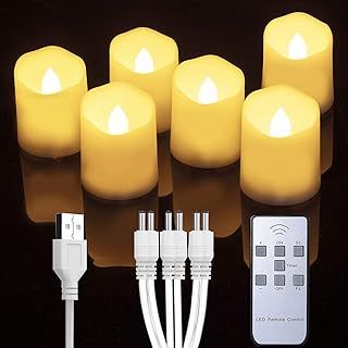 6 PCS Rechargeable Flameless Tealights Votive Candles with Remote, Battery Tea Lights with Timer, Electric Fake Candle in Warm White （USB Charging Cable Included）