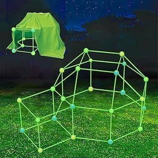 ANUEW Upgraded -Fort Building Kit, Glow in the Dark 130 Pcs Construction Toys Stable Building Kit for Kids Indoor Outdoor STEM DIY Play Tent