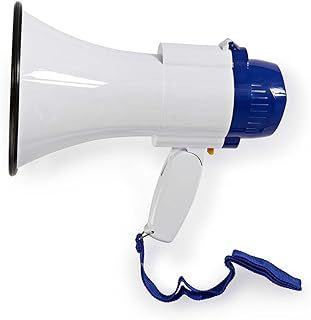 NEDIS 10W Megaphone, 250m Range with Built-in Microphone, Siren, Adjustable Volume, Record Function - White & Blue