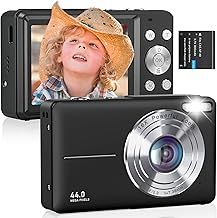 Digital Camera 1080P 44MP FHD Compact Digital Camera 16X Digital Zoom Anti-shake Vlogging Camera Simple Digital Camera Students Seniors Beginner Black（No Card）