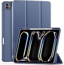 Case for iPad Pro 13 inch (M4) 2024 with Pencil Holder, Trifold Stand, TPU Flexible iPad Pro 13 Back Cover Case, Fully Supports Pencil Pro and Pencil (USB‑C), Auto Sleep/Wake, Blue Grey