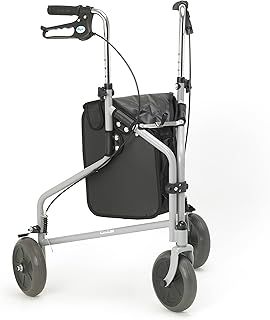 Days Tri Wheel Folding Walker with Loop and Lockable Brakes, Mobility Aid, Easy to Manoeuvre & Height Adjustable, For Eldery and Disabled Users, Silver