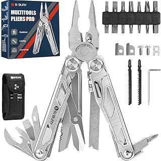 Multitools, Multi Tool Foldable Pliers with Upgraded Scissors and Screwdriver Set, Stainless Steel Multitools with Nylon Pouch, Ideal for Camping, Outdoor, Repairing - Gift for Dad Men - Pro