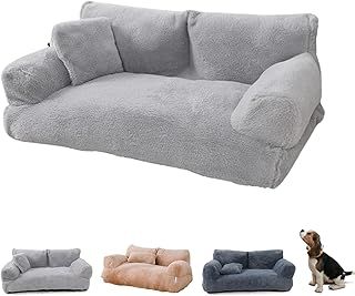 Revuera Pet Sofa, Calming Dog Bed Fluffy Plush Pet Sofa, Washable Puppy Sleeping Bed Cat Couch Pet Sofa Bed for Large Small Dogs & Cats (55 * 45 * 25cm,Light Grey)