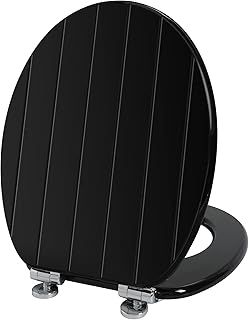 Angel Shield Black Wooden Toilet Seat Antibacterial Adjustable Hinges Toilet Seat Fits Never Slips for Bathroom with Soft Close and Quick Release for Easy Clean and Assembly (Soft Close, Black)