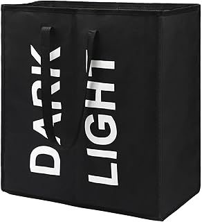 80L Large Laundry Basket with 2 Compartments, Collapisable Laundry Bag, Foldable Laundry Hamper, Folding Washing Storage Bin, Black