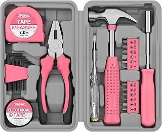 Hi-Spec 24pc Pink Tool Kit for Women – Mini DIY Household Set with Starter Basic Hand Tools for Home & Office, Compact Toolbox for Ladies DIY Projects and Everyday Use