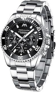 MEGALITH Men's Watches Chronograph Stainless Steel Watches for Men Waterproof Designer Mens Wrist Watches Dress Luminous Date Quartz Watch, Gifts for Men