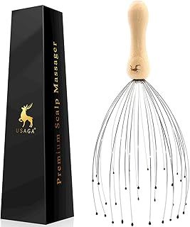USAGA 32 Fingers Head Massager, Head Scratcher Scalp Massager, Stocking Stuffers for Scalp Body Relaxing Wood Handle (1 Pack)