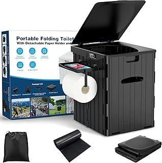 WADEO Extra-Large Camping Toilet, Portable Toilet for Adults with Bigger Seat & Sturdy Support, Travel Toilet with Phone Shelf & Toilet Roll Holder, Fits for Most Toilet Tents