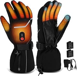 Heated Gloves, Waterproof WindProof Heated Gloves for Men Women with 7.4V 3000mAh Battery, 3 Level Heat Adjustable Touch Screen Heated Gloves for Outdoor Motorcycle Cycling Skiing Gifts Winter