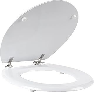 Beldray Toilet Seat - O Shaped White Tongue & Groove Wooden Cover, 18 Inch 36 x 42.8 cm, Fits Most Standard Sized Toilets, Stainless Steel Hinges, Simple Fitting, Quick Release For Easy Cleaning