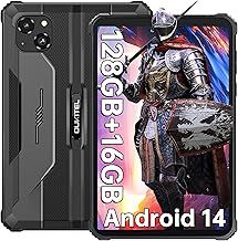OUKITEL RT3 PRO Rugged Tablet - Android 14 8" HD 128GB +16GB(TF 1TB), 5150mAh Battery, 16MP+8MP Waterproof Tablet, Dual 4G SIM, 5G-WiFi, OTG,GPS, NFC, Black