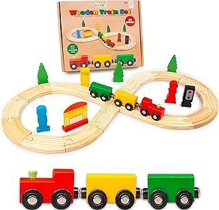 Abeec Wooden Train Set - Train Track & Toys for Toddlers & Kids