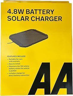 AA 12 V Car Solar Battery Trickle Charger, AA1432 - for Vehicles and Caravans - Battery Connectors Included, Solar 4.8W, Black