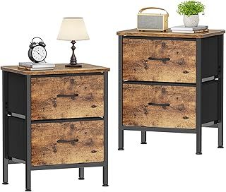 HOMIDEC Bedside Tables Set of 2, Bedside Cabinet with 2 Large Capacity Fabric Storage Drawers, 54.5cm Height Sofa Side Table End Table Nightstand for Bedroom, Living Room, 42x30cm