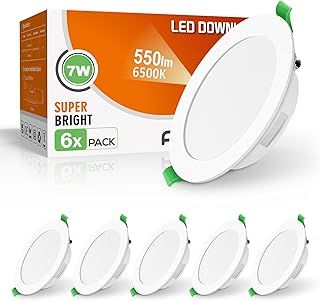LED Downlights for Ceiling 4W 280LM, Cool White 6500K Recessed Ceiling Lights, Ultra Slim Cutout Φ55-68MM Spotlights, Beam Angle 120° Round Spots IP44 for Bathroom Bedroom Kitchen, 6 Pack