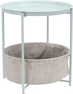 Amazon Basics Round Storage End Table, Mint Green With Heather Grey Fabric, 44.96 cm D x 44.96 cm W x 48 cm H
