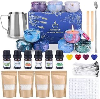 Beeswax Pellets Candle Making Kit - 480g Wax, 50 Wicks, 4 Dyes, 500ml Melting Pot, 100 Wick Stickers, 9 Tins