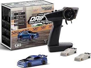 Turbo Racing 1:76 Scale Drift RC Car with Gyro Mini Full Proportional RTR 2.4GHZ Remote Control with 2 Replaceable Body Shell (C64-Blue)