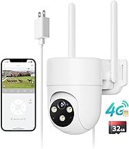 NUASI 4G LTE Security Camera Outdoor, 2K CCTV PTZ Camera with Full Color Night Vision Support AI human detection, Two-way audio and 24/7 Recording with SIM Card and 32GB Included