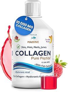 Swedish Nutra - Liquid Marine Collagen 10000mg - Pack of 500ml I Hydrolyzed Collagen Peptides (Type I & III) I Minimize Fine Lines, Wrinkles I Hyaluronic Acid, Biotin, Vitamin C - 20 Day Supply