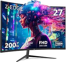 Z-Edge 27 Inch Curved Gaming Monitor 200Hz 1ms MPRT Full HD 16:9 Curved Screen 350cd/m² Brightness, Ultra-Thin Bezel, FreeSync, HDMI & DisplayPort - Black