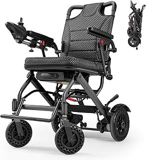 Lightweight Electric Wheelchair, Only 36lbs, Foldable Power Wheelchair for Adults,Dual Motors,Intelligent Folding,Motorized Mobility Scooters for Seniors,All Terrain,Travel Siz (Black)