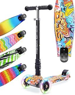 Big Fold | Three Wheel Scooter for Children Ages 5-10 Years | LED Wheels with Flashing Lights | Height Adjustable 65 to 89 cm | Rear Reflectors