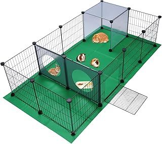 Pet Playpen, Small Animals Cage, Exercise Fence with Mat, DIY Iron Mesh Panel, Interesting Game Holes Design, Ideal for Puppy,Rabbit,Kitten,Hamster,Guinea Pig,Hedgehog (140x70x35cm)