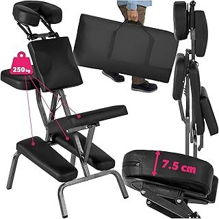 TecTake® Adjustable Massage Chair with Extra-Thick Padding, Robust Steel Frame, Artificial Leather, Removable Headrest & 200kg Load Capacity, Foldable Ergonomic Chair, Incl. Carrying Bag - Black