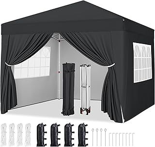 Yaheetech Pop-Up Gazebo 3x3 with 4 Removable Side Panels, Silver-costed Oxford Marquee Canopy with Wheeled Bag & Sandbags, Metal Frame Shelter Tent for Outdoor Garden Party Camping, Black