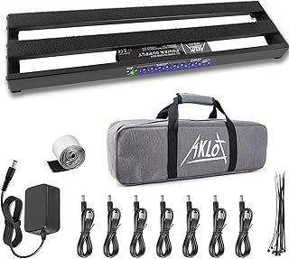 Guitar Pedal Board,AKLOT Pedal Board with Built-in Power Supply Effect Pedalboard Aluminium Alloy 19" x 5" Black APB-03 with Bag, Pedal Cable
