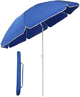 Sekey® 1.6m Beach Umbrella with Cover, Portable Tilting Garden Parasol Umbrella, Small Parasol for Beach/Pool/Patio, Round Sunscreen UV20+ Blue