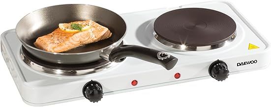 Daewoo, Double Hot Plate With Independent Adjustable Temperature Control, Secure Non-Slip Feet, Indicator Light And Made From Cast Iron