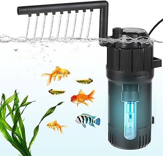 Internal UV Fish Tank Filter,400L/H 4W Aquarium Filter Pump,Turns Green Water to Clear,5-in-1 Filter Pump for 15-80L Aquarium,Flow Rate and Direction Adjustable