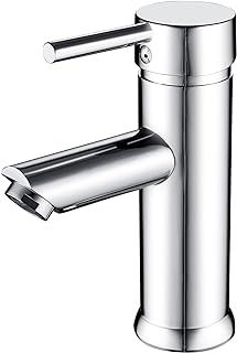 kisimixer Basin Tap Mixers Bathroom Sink Tap, Single Lever Hot and Cold Basin Mixer Tap with UK Standard Hoses, Modern Taps for Bathroom, Solid Brass, Chrome