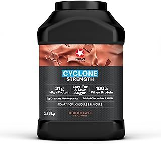 MaxiNutrition - Cyclone, Chocolate - Premium Whey Protein Powder with Added Creatine – Low in Sugar and Fat, Vegetarian-Friendly - 31g Protein, 204 kcal per Serving, 1.26kg