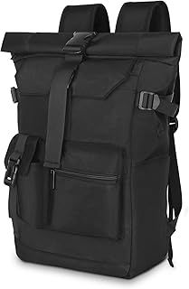 KYYLZ 27 L Roll Top Backpack Mens, Large Waterproof Rucksack Womens, School Bag with Laptop Compartment 17 inch, Waterproof Backpack for Travelling Rucksack for University bag Business Sports, Black