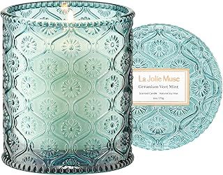 LA JOLIE MUSE Geranium Vert Mint Scented Candles, Mint Candles for Home Scented, Spring Summer Natural Soy Wax Candle, Candles Gifts for Women, 6 oz 40 Hours Burn