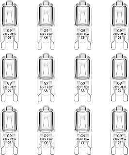 12 Pack G9 25W Halogen Bulbs 230V Dimmable, 2800K Warm White, 250LM, G9 Oven Bulbs, Work Temperature 300℃, No Flickering, G9 Capsule Bulb for Oven, Wax Burner, Cooker Hood